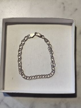 Sterling Silver 925 Italy Figaro Chain Bracelet - Silver/gold Tone